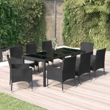   vidaXL 9 részes fekete polyrattan kerti étkezőgarnitúra párnákkal
