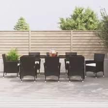   vidaXL 9 részes fekete polyrattan kerti étkezőgarnitúra párnákkal