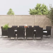   vidaXL 11 részes fekete polyrattan kerti étkezőgarnitúra párnákkal