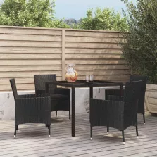   vidaXL 5 részes fekete polyrattan kerti étkezőgarnitúra párnákkal