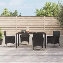   vidaXL 5 részes fekete polyrattan kerti étkezőgarnitúra párnákkal