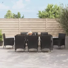   vidaXL 9 részes fekete polyrattan kerti étkezőgarnitúra párnákkal