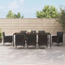   vidaXL 9 részes fekete polyrattan kerti étkezőgarnitúra párnákkal