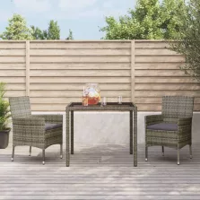   vidaXL 3 részes szürke polyrattan kerti étkezőgarnitúra párnával