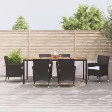   vidaXL 7 részes fekete polyrattan kerti étkezőgarnitúra párnával