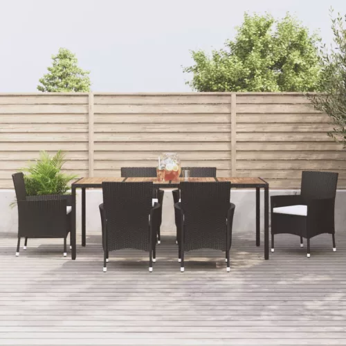 vidaXL 7 részes fekete polyrattan kerti étkezőgarnitúra párnával
