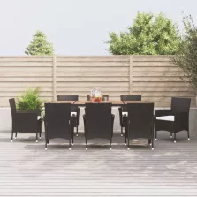   vidaXL 9 részes fekete polyrattan kerti étkezőgarnitúra párnákkal