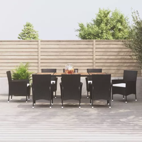 vidaXL 9 részes fekete polyrattan kerti étkezőgarnitúra párnákkal