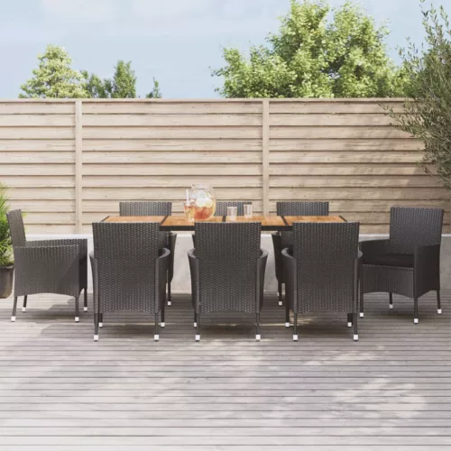 vidaXL 9 részes fekete polyrattan kerti étkezőgarnitúra párnákkal