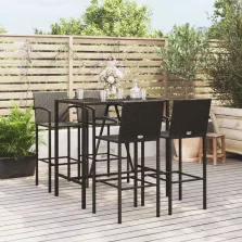 vidaXL 5 részes fekete polyrattan kerti bárszett