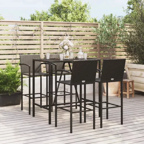 vidaXL 5 részes fekete polyrattan kerti bárszett