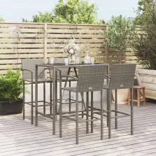 vidaXL 5 részes szürke polyrattan kerti bárszett