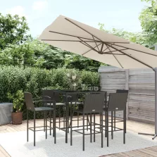 vidaXL 7 részes fekete polyrattan kerti bárszett