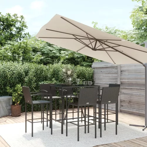 vidaXL 7 részes fekete polyrattan kerti bárszett