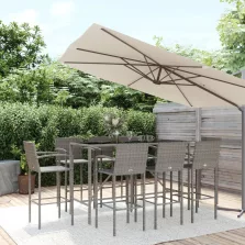 vidaXL 9 részes szürke polyrattan kerti bárszett