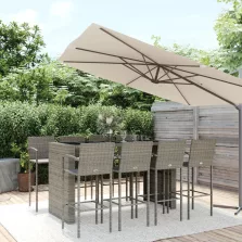 vidaXL 9 részes szürke polyrattan kerti bárszett