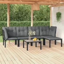   vidaXL 6 részes fekete és szürke polyrattan kerti ülőgarnitúra