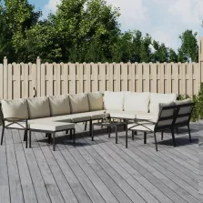   vidaXL 11 részes acél kerti ülőgarnitúra homokszínű párnákkal