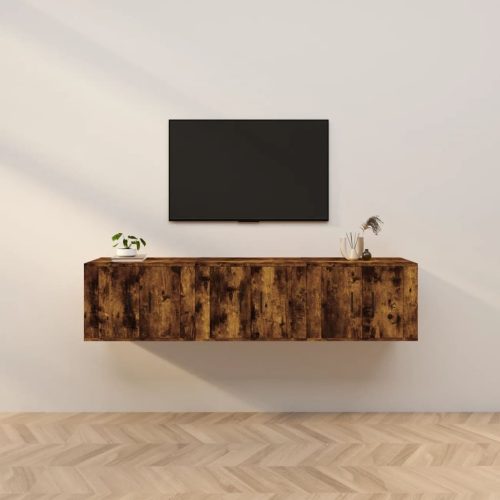 vidaXL 3 db füstös tölgyszínű fali TV-szekrény 57 x 34,5 x 40 cm