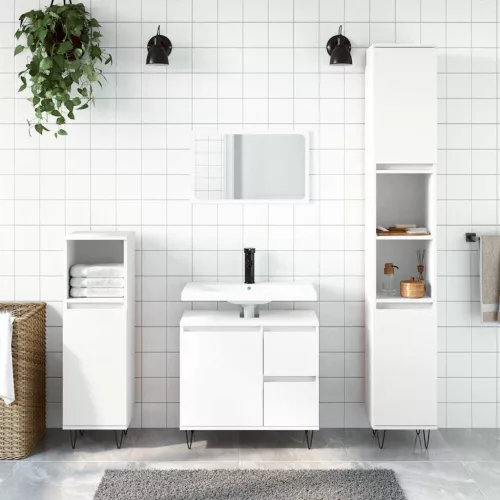 vidaXL 3 részes fehér szerelt fa fürdőszobai bútorszett