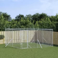   vidaXL ezüstszínű kültéri horganyzott acél kutyakennel 4x4x2 m