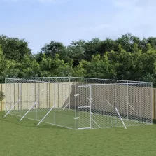   vidaXL ezüstszínű kültéri horganyzott acél kutyakennel 4x8x2 m