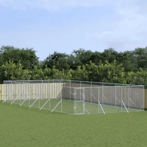vidaXL ezüstszínű kültéri horganyzott acél kutyakennel 6 x 14 x 2 m