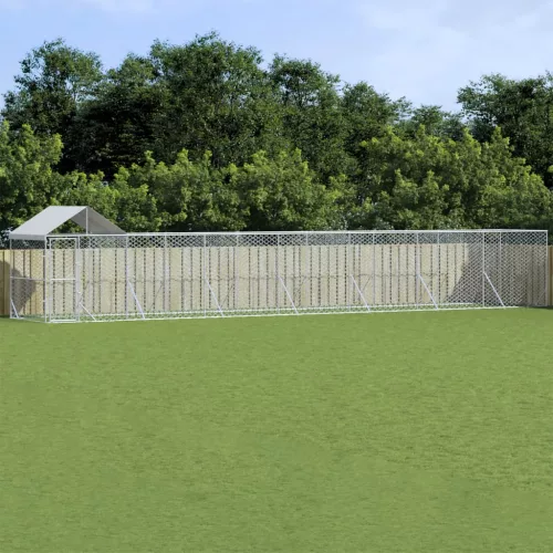 vidaXL ezüstszínű horganyzott acél kutyakennel tetővel 14x2x2,5 m