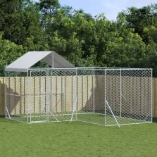   vidaXL ezüstszínű horganyzott acél kutyakennel tetővel 4x4x2,5 m