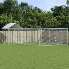   vidaXL ezüstszínű horganyzott acél kutyakennel tetővel 6x6x2,5 m