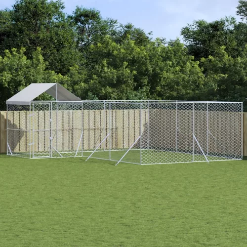 vidaXL ezüstszínű horganyzott acél kutyakennel tetővel 6x6x2,5 m