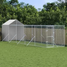   vidaXL ezüstszínű horganyzott acél kutyakennel tetővel 2x10x2,5 m
