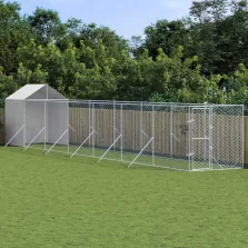   vidaXL ezüstszínű horganyzott acél kutyakennel tetővel 2x14x2,5 m