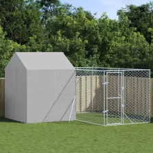   vidaXL ezüstszínű horganyzott acél kutyakennel tetővel 4x4x2,5 m