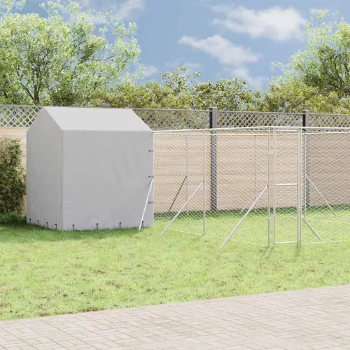 vidaXL ezüstszínű horganyzott acél kutyakennel tetővel 6x6x2,5 m