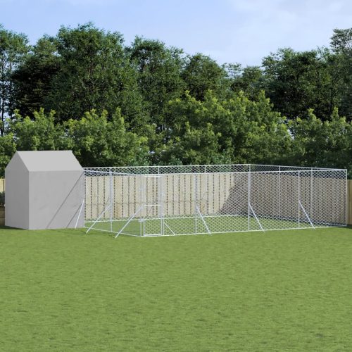 vidaXL ezüstszínű horganyzott acél kutyakennel tetővel 10x6x2,5 m