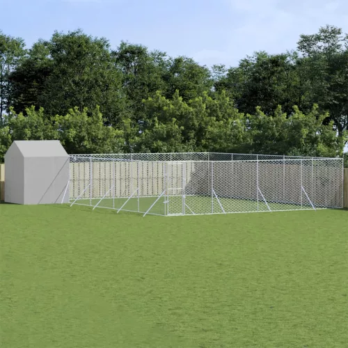vidaXL ezüstszínű horganyzott acél kutyakennel tetővel 10x10x2,5 m