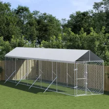   vidaXL ezüstszínű horganyzott acél kutyakennel tetővel 2x10x2,5 m