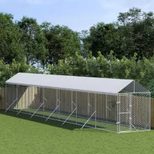   vidaXL ezüstszínű horganyzott acél kutyakennel tetővel 2x14x2,5 m