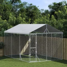   vidaXL ezüstszínű horganyzott acél kutyakennel tetővel 3x4,5x2,5 m