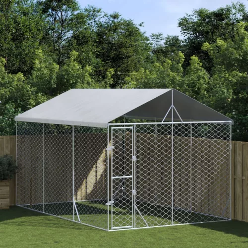 vidaXL ezüstszínű horganyzott acél kutyakennel tetővel 3x4,5x2,5 m