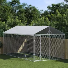   vidaXL ezüstszínű horganyzott acél kutyakennel tetővel 3x6x2,5 m