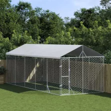   vidaXL ezüstszínű horganyzott acél kutyakennel tetővel 3x7,5x2,5 m