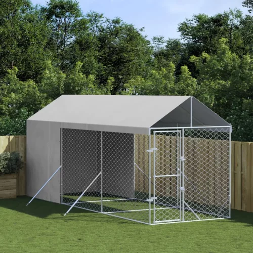 vidaXL ezüstszínű horganyzott acél kutyakennel tetővel 2x6x2,5 m