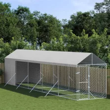   vidaXL ezüstszínű horganyzott acél kutyakennel tetővel 2x10x2,5 m