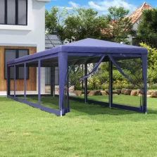   vidaXL kék HDPE rendezvénysátor 10 hálós oldalfallal 3 x 12 m
