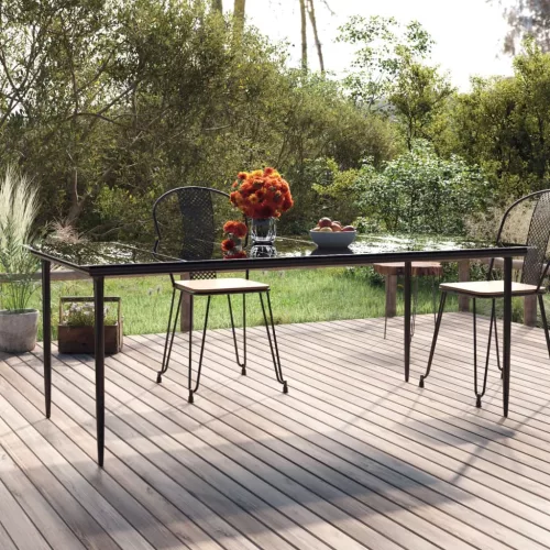 vidaXL fekete acél és edzett üveg kerti étkezőasztal 200 x 100 x 74 cm