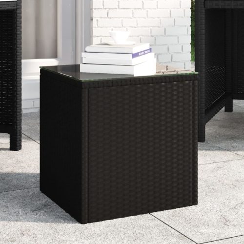 vidaXL fekete polyrattan és edzett üveg kisasztal 40 x 37 x 40,5 cm