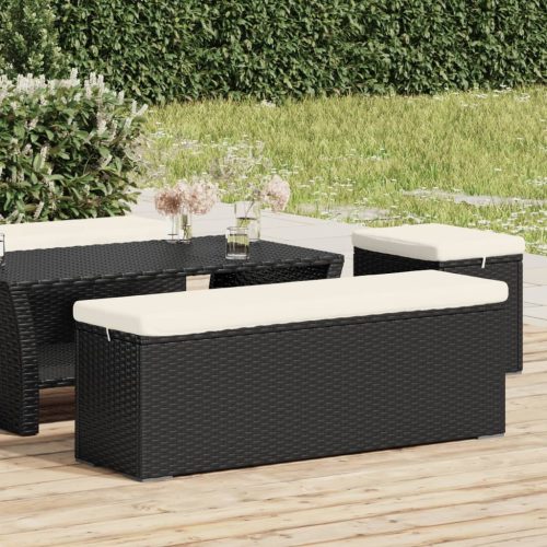 vidaXL fekete polyrattan zsámolypad párnával 110 x 30 x 40 cm