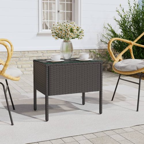 vidaXL fekete polyrattan és edzett üveg kisasztal 53 x 37 x 48 cm